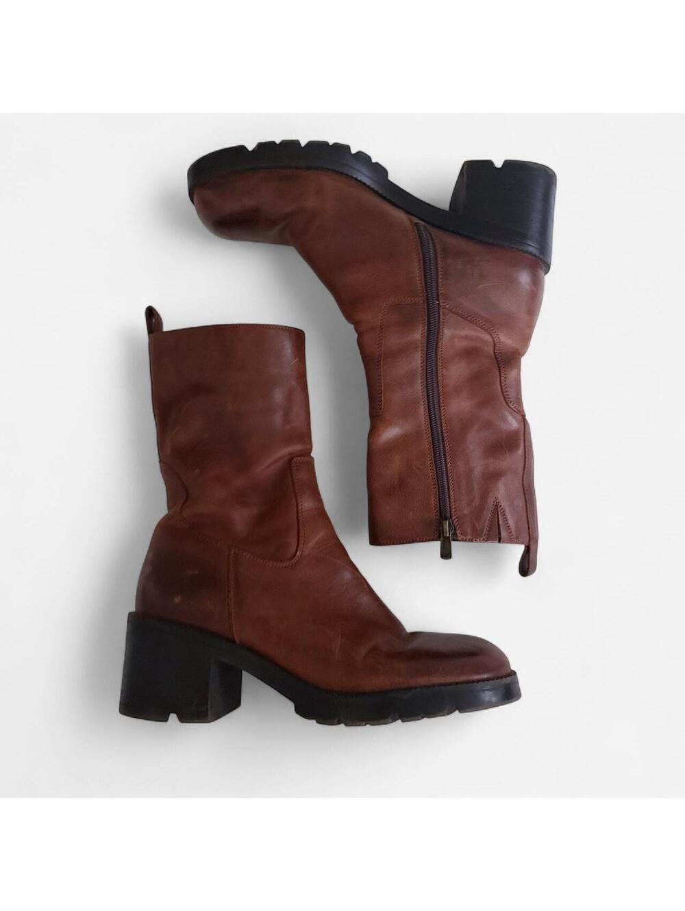 Steve Madden Nala Brown Leather Chunky Heel Boots Size 10